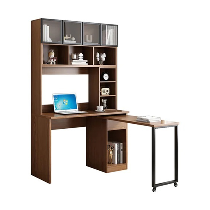  2-in-1 L-Shaped Rotating Desk with Inbuilt Bookshelf