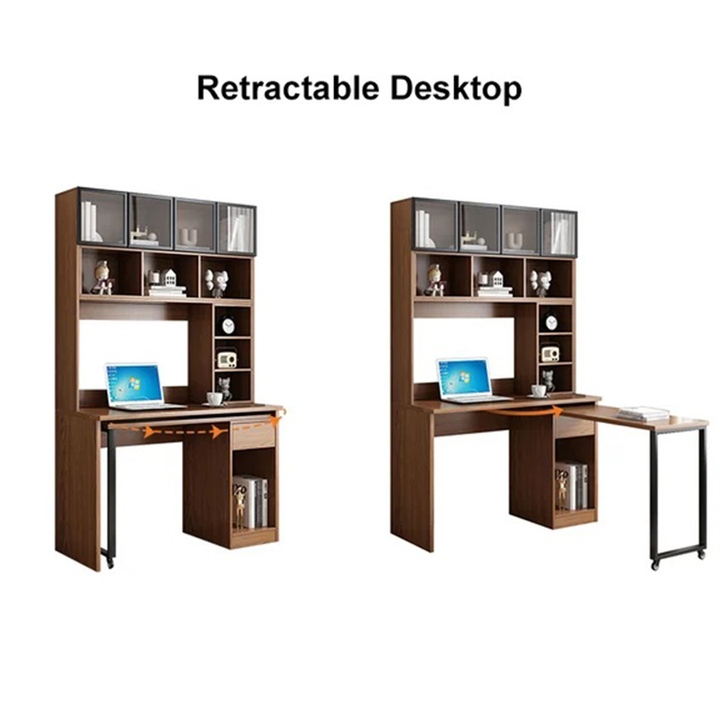  2-in-1 L-Shaped Rotating Desk with Inbuilt Bookshelf