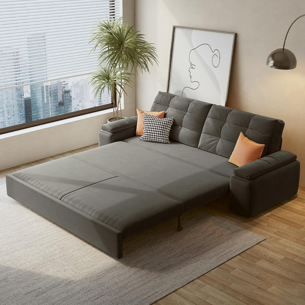 Guarented Home Solutions | Convertible Dark Grey Velvet 2 Seater Sofa Cum Bed | Dark Grey Color | 3 Years Warranty