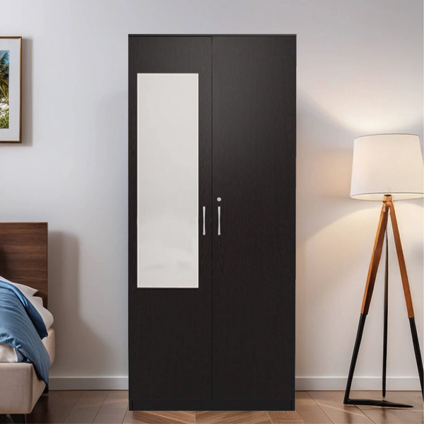 Engineered Wood 2-Door Wardrobe with Mirror