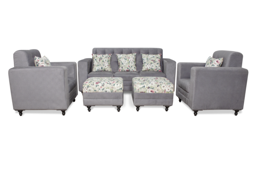 Brand New Avik 5 Seater(3+1+1) Grey Sofa with 2 Puffy